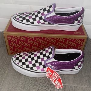 ✨ Purple Vans Classic Slip-ON (Glitter Checkerboard) Fairy Wren/True White BNIB